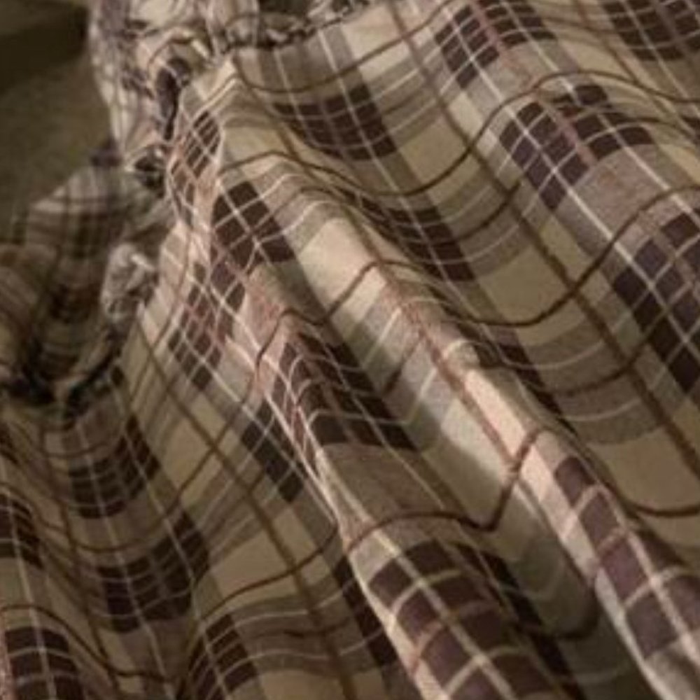 Plaid ruffle hem lantern sleeve dress Tan - Picture 7 of 7